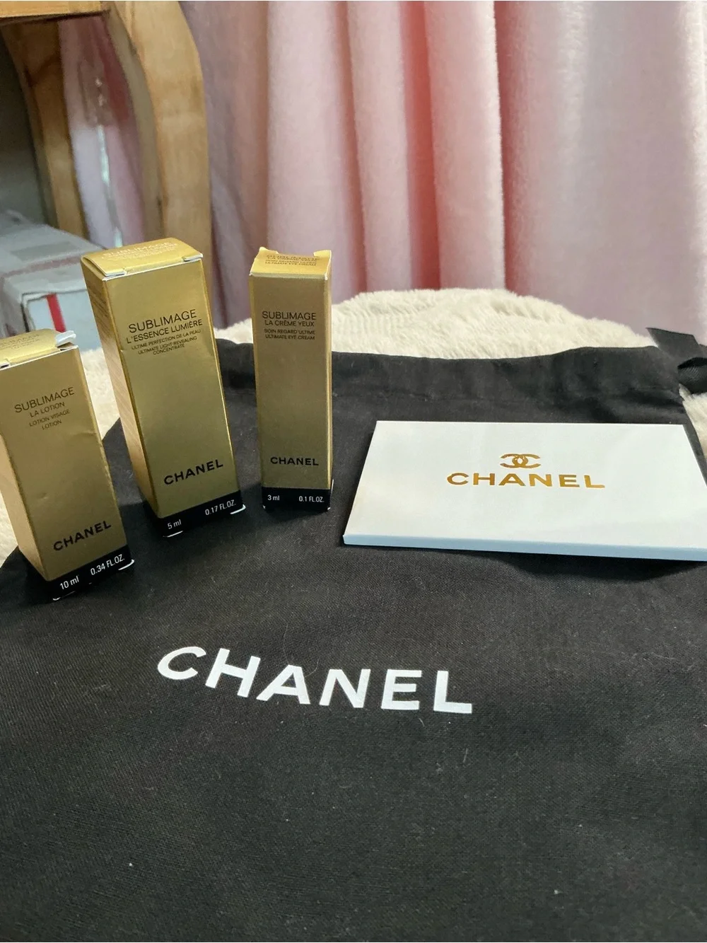 Chanel Sublimage Luxury Skincare 3-Piece Set with Mirror & Pouch